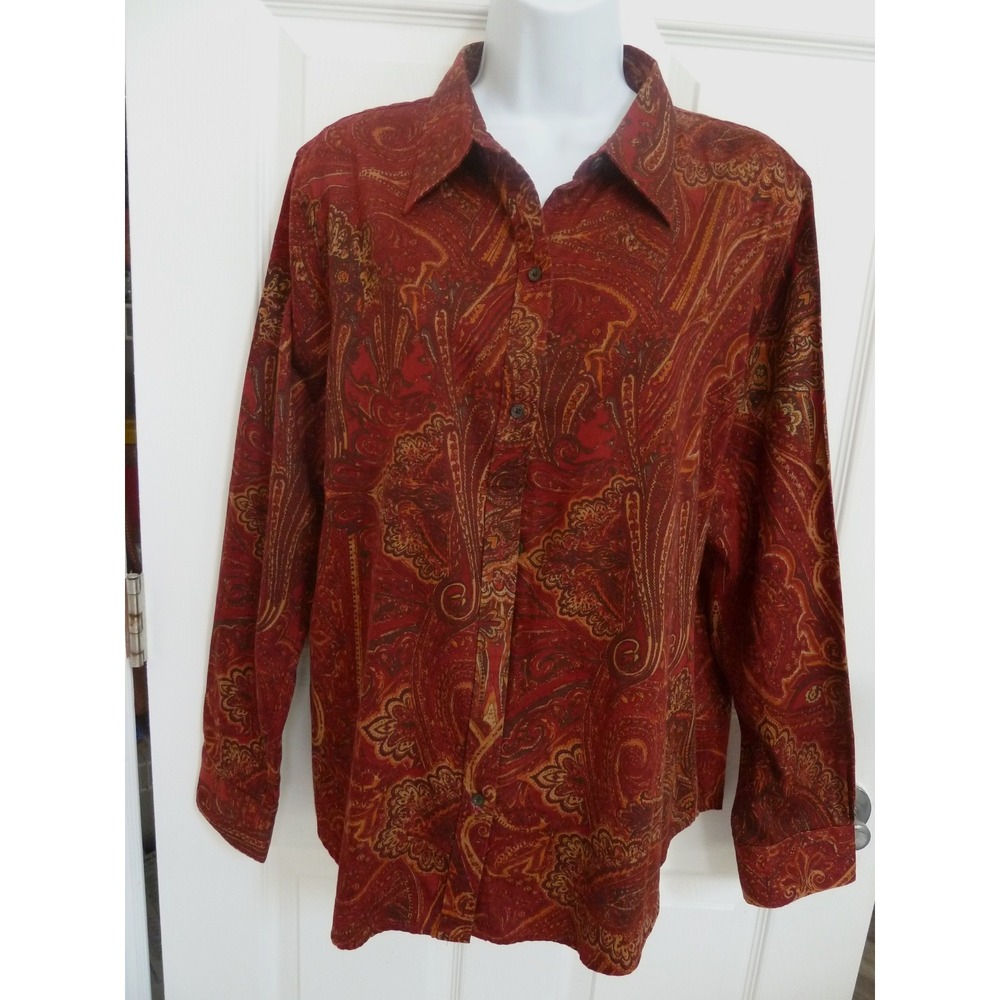 CHAPS Sz XL Paisley Blouse Long Sleeve 100% Cotton Career Office Professional
